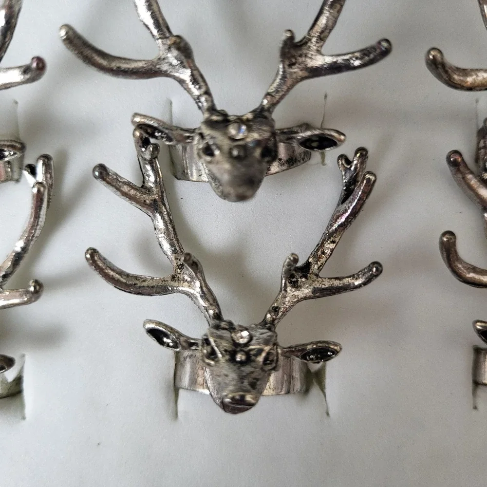 Reindeer Ring Box of 12 Silver Tone Metal Deer Head‎ Christmas Holiday Jewel